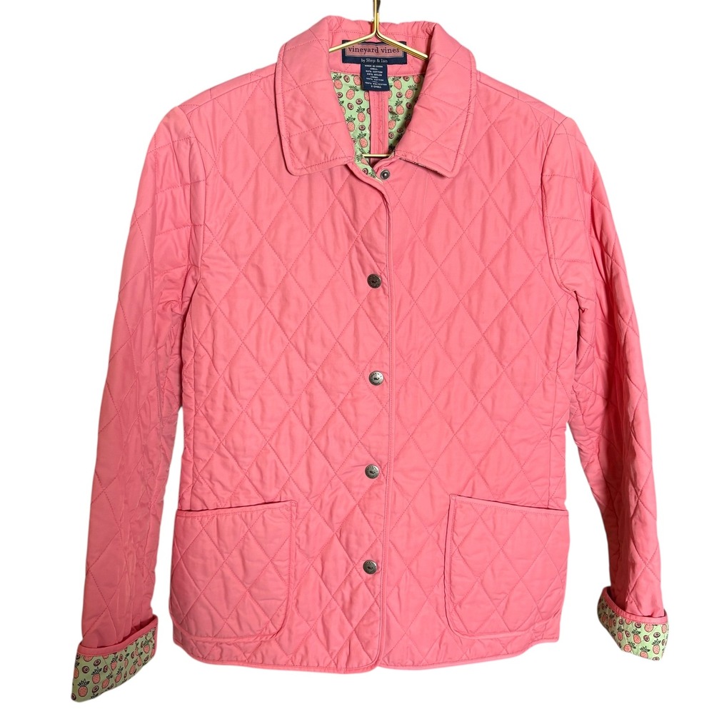 Vineyard‎ Vines Quilted Pink Jacket Pineapple Print Lining Women's XSmall - Picture 3 of 11